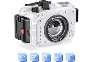 STARBEA Boîtier étanche Seafrogs 60 m/195 Pieds pour Appareil Photo sous-Marin Olympus TG-7 – Boîtier étanche avec Filetage 52 mm et 67 mm, Deux Ports à Fibre Optique, détection de Fuite (TG-7-Blanc)