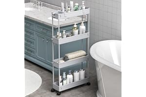 ‎SPACEKEEPER SPACEKEEPER Aufbewahrungswagen, 4-stöckiger Rollwagen, Herausziehbarer Küchenwagen für Beengte Platzverhältnisse mit seitlichen Haken, kleine Hängekörbe, Grau