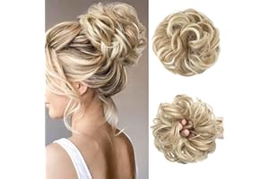 JJstar Moños Postizos, Grande Coleteros Pelo Mujer Postizos de Pelo Natural Rizado Ondulado Postizos Moño y Coletas Extensiones de Cabello, Moño Sintético Despeinado para Mujeres (Rubio sucio)