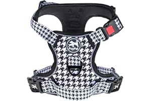 PoyPet No Pull Dog Harness, [Release on Neck] Reflective Adjustable No Choke Pet Vest with Front & Back 2 Leash Attachments, Soft Control Training Handle for Medium Dogs(Houndstooth,M)