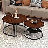 EXPRESSOW ENTERPRISES Modern Luxury Round Nesting Coffee Table Set, 2-Piece with Marble Finish Top, Metal Frame, 20 Inch, for