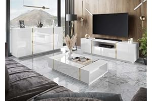 lukmebel Onyx Wohnzimmerset 3 Elemente Elegantes & Modernes Design Leicht Zu Reinigen Abrieb- Und Kratzfest Laminierte Platte Weiß