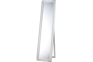 BARONI HOME Montemaggi Bodenspiegel mit Verstellbarer Neigung, rechteckiger Spiegel mit weißem Holzrahmen im Shabby-Stil, Spiegel für Schlafzimmer und Wohnzimmer, 50x160 cm