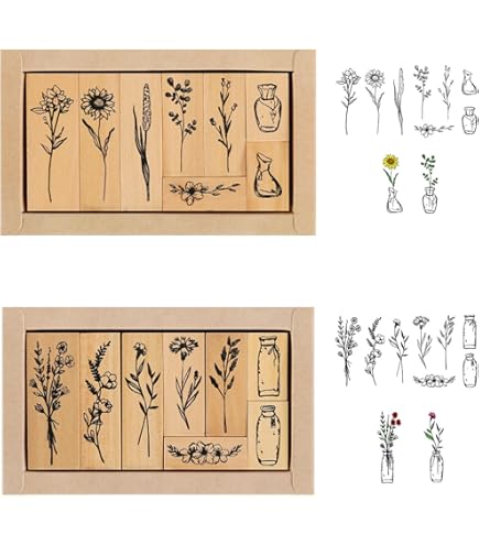 Tampon Argile Tampons En Bois Des Plantes, NogaMoga 8 Pcs Tampons Bois Caoutchouc, Timbre De Caoutchouc Naturel, Scrapbooking Tampon Pour DIY, Carte, Journaling Tampon Dateur