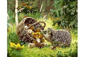 YEESAM ART Stationery Hedgehog Mushroom Forest, Paint by Numbers 16x20 inch DIY Painting Kits for Home Wall Decor (Hedgehog, Without Frame)