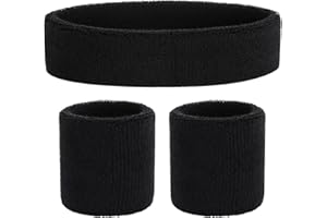 ONUPGO Ensemble de Bandeau (3 pièces) Sports Bandeau Poignet rayé Sweatband Tissu éponge Poignet Athletic Exercice Basketball Poignet Bandeau et Bandeaux humidité Mèche Sweat Head Band Absorbant