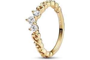 Pandora Moments Pozłacany 14-karatowym złotem pierścionek tiara z przezroczystą cyrkonią