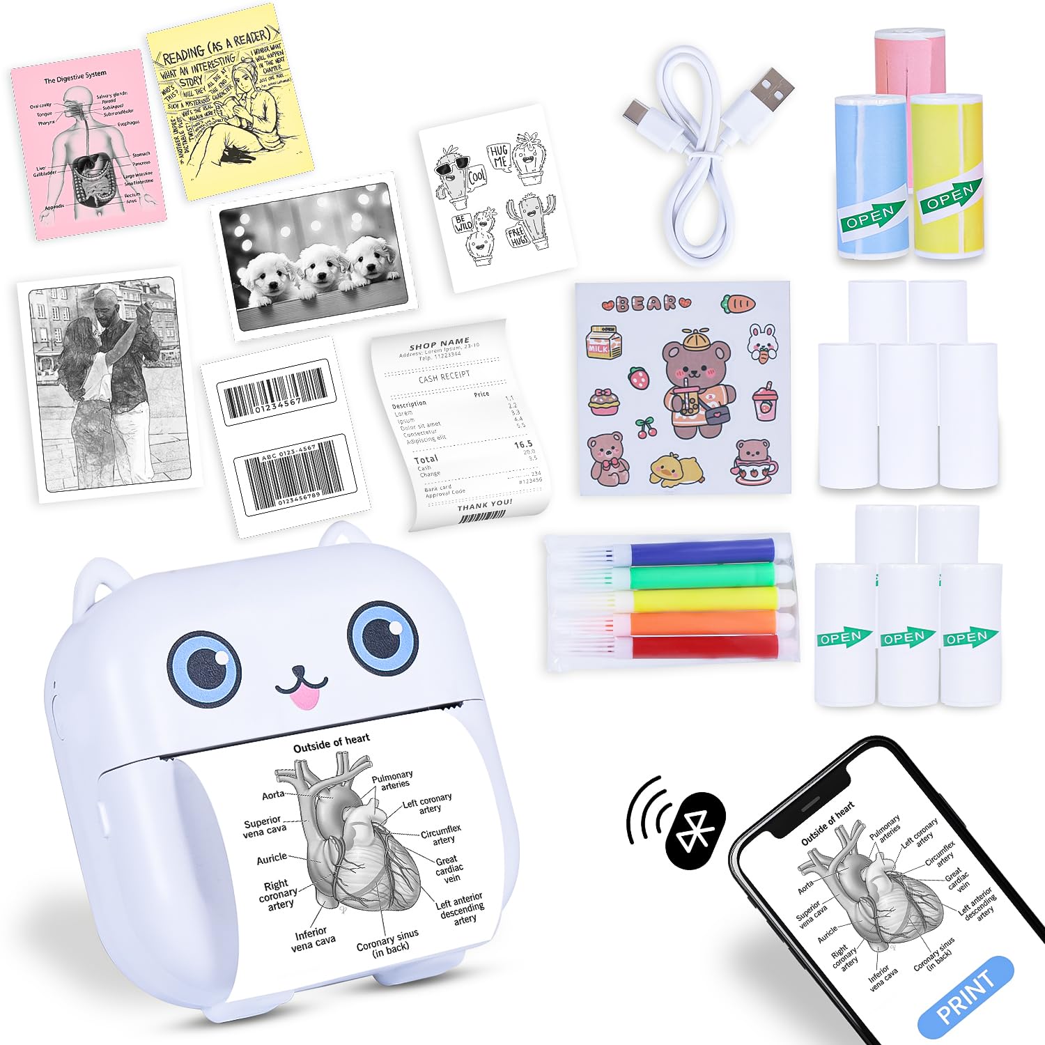 SOLOtek X15 Mini Printer Colour Print, Bluetooth Thermal Printer | Portable Ink-Free Label Printer for Android & iOS | Includes 13 Rolls | 1-Year Warranty