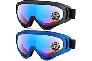 EasYoung 2-Pack Ski Goggles, Compatible Snowboard Goggles for Kids, Teens, Youth, Boys, Girls, Men and Women, Motorcycle Goggles, Wind Resistance Goggles