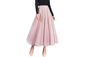 CAMILIFE Falda Larga de Tul 3 Capas para Mujer Falda de Tiro Alto con Cintura Elástica Princesa Falda Maxifalda de Tul Must Have - Liso