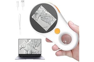 ASHFLY Microscopio portatile 200X per adulti/bambini, mini microscopio tascabile con schermo IPS da 2,0'' con 8 LED regolabili, microscopio digitale ricaricabile, vista PC compatibile con Windows - Bianco