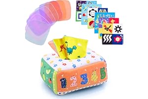 KidsPark Baby Tissue Box Toy, Montessori Sensory Toys 6-12 Months with Crinkle Tissue Papers & Colorful Scarves, Early Learning Educational Toys for Babies Toddlers, Letter