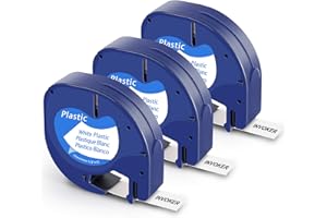 Invoker–Cintas de Etiquetas compatible para usar en lugar de Dymo LetraTag 91201 S0721610 Plástico Cassette Recambio 12mm x 4m, para LT-100H LT-100T LT-110T QX 50 XR XM, Negro sobre Blanco,pack de 3