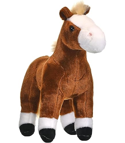 Uni-Toys - Cheval En Peluche Debout Beige/Blanc - 23 Cm - Doudou Realiste, Remplissage Recyclé - Sans Selle