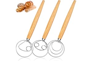 BCUUOZEEING 3 sztuki duńskiej trzepaczki - 30 cm duńska trzepaczka do ciasta z drewnianym uchwytem, duńska trzepaczka do ciasta, ugniatarka do ciasta, mikser do ciasta, akcesoria do pieczenia chleba, zakwasu