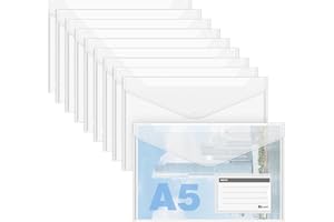 ‎AGOER Dokumententasche DIN A5 48 Stück, Mappe A5 mit Druckknopf Transparent Umschlagmappe A5 mit Etikettentasche für Rechnungen, Quittungen, Dokumente Organisieren