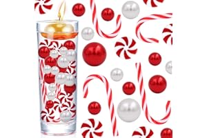 WDJLNZB 106 Pezzi Perle Natalizie per Riempire Vasi, Perline di Riempimento Vasi, Perline Galleggianti per Riempitivi Candele, Decorazioni Natalizie Zucchero Perline per Candele Galleggianti (Rosso Bianco)