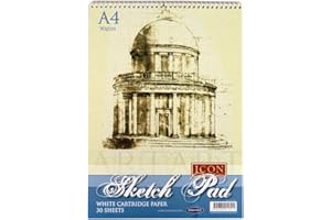 Premier Stationery Icon Spiral Bound Sketch Pad, 90gsm A4 Artist Sketch Pad, Double Sided White Paper, Drawing Pad, Ideal for Sketch Pencils, Pen & Pastels (200g, 30 Sheets)