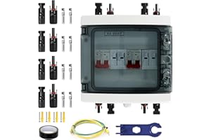 LIROPAU Boîte de Combinaison Solaire Photovoltaïque à 2 cordes, DC1000V 40A Boîte de Distribution Solaire PV Boîte de Combinaison 2 Entrée 2 Sortie, Anti-corrosion, Ignifuge, Résistant aux UV, Étanche IP65