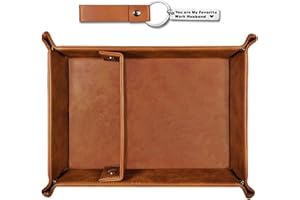 Eabdice Vassoio Portaoggetti in PU Pelle, con 2 Scomparti Removibili, Contenitore Svuotatasche Organizzatore da Comodino Scrivania per Gioielli, Telecomando, Chiavi, Telefono, (Marrone)