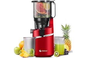 AMZCHEF Slow Jucier automatique, Ouverture de 145 mm et capacité de 1,8 L Extracteur de jus de fruits et légumes entiers, Juicer Machine lent de 250W avec triple filtre - Rouge