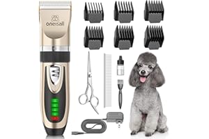 ‎ONEISALL oneisall Leise Hundeschermaschine, 2000mAH 4h Laufzeit Schermaschine Katze Hunde mit dichtem Fell, Hunde Haarschneidemaschine Tierhaarschneidemaschine mit leistungstarken Motor