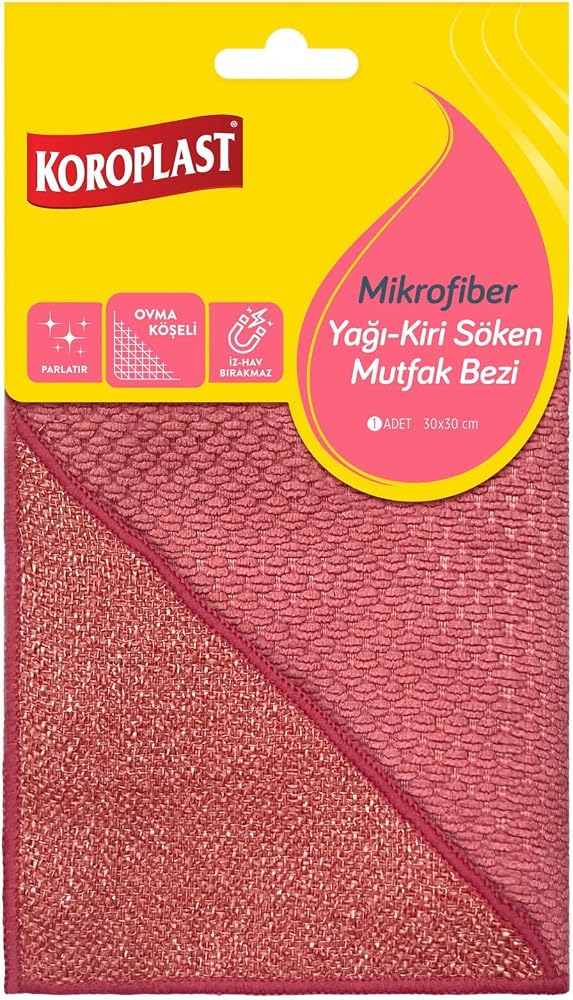 Koroplast Mikrofiber Yağ & Kir Sökücü Mutfak Bezi Tekli, Çift Taraflı Hızlı Kuruyan Mikrofiber Mutfak Temizlik Bezi 30x30 cm, Tüy ve Çizik Bırakmayan Ev, Ocak ve Fırın için Yağ ve Kir Sökücü Tasarım