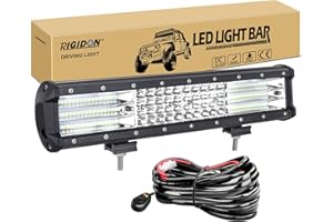RIGIDON 15 inch 390W Car Led Light Bar with 12V Wiring Harness Cable Kit, 9D Tri Row for Car Off Road Truck SUV UTE ATV 4x4 Tractors Excavator, Flood Beam, Waterproof Driving Work Lamp, 6000K White