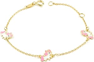 MONDE PETIT Bracciale bambina unicorni smaltato - oro giallo 9k (375) - Scatola Regalo - Certificato di garanzia