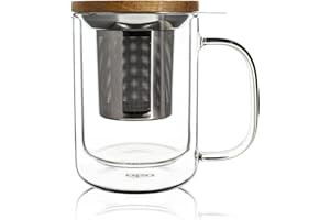 OGO LIVING - tisanière gustave 350ml - 7912004 - Idéal pour le thé, la tisane, les infusions et le rooibos - mug à thé en verre et couvercle en bois d'acacia