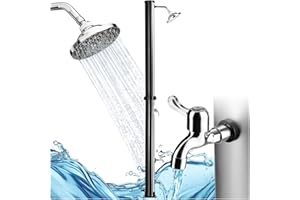 TecTake® Ducha Exterior Jardin, Resistente a la Intemperie, Temperaturas Altas, Alcachofa 360°, Grifo de Ducha Jardin para Pies, Conexión Manguera, Ducha Solar Exterior - 20 L Negro/Plata
