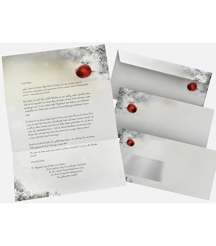 Set De 50 Hojas Y Sobres Navideños Paperandpicture.de, Papel 100 G/m2, DIN A4 Y Sobres DIN Largo (220x110 Mm), Para Escribir O Imprimir