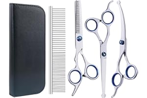 AURIVEE Ciseaux Toilettage Chien 5-en-1, Embouts Ronds Sécurisés, Acier Inox 4CR pour Chien,Chat, Kit de Ciseaux Professionnels