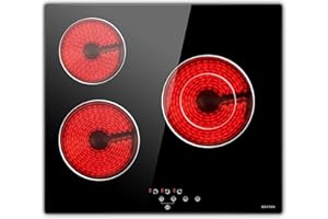‎NOXTON NOXTON Glaskiramikkochfeld Autark 60 cm, Kochfeld 3 Platten Einbau, 5200W Autarkes Zeranfeld 3 Platten mit Touch-Bedienung, 9 Heizstufen, Automatische Abschaltung