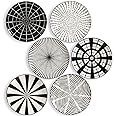 AHX Plate Set Dinner Plate Porcelain Plate Set Large 25 cm Flat Ceramic Plates Black and White 6-Piece Large Round Main Plate with Pattern Microwave and Dishwasher Safe
