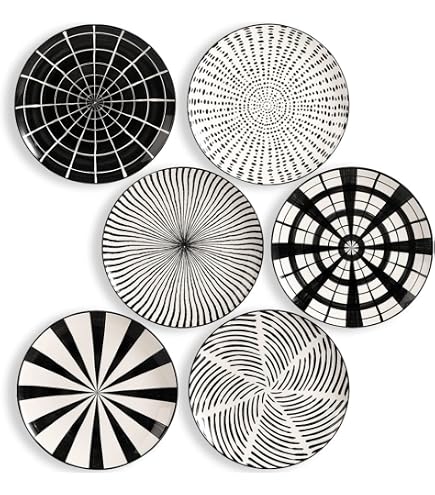 Lot 6 Assiettes Plates Céramique 26,7 Cm Bohème Colorées – Style Artistique Pour Dîner, Steak, Pâtes – Micro-ondes & Lave-vaisselle