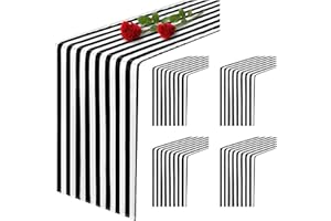 Showgeous 4 Pack Striped Table Runner Polyester Table Decor Classic Black and White Striped Table Runner Modern Elegant Design for Indoor Outdoor Events Party Wedding (12 x 72 Inch/30 x 182 cm)