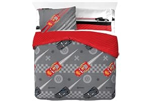JAY FRANCO Disney Pixar Cars Race Day 100% Cotton 4 Piece Double Bedding Set - Includes Duvet Cover, Fitted Sheet & Pillowcases