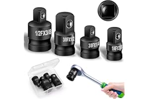 Furuising Juego de 4 adaptadores de vaso de 3/8 a 1/2, 1/4 pulgadas, adaptador de llave de impacto, juego con caja para llaves de vaso, carraca