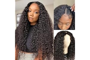 ZEALADY Perruque Femme Naturelle Bresilien Bouclee v Part Wig Human Hair Curly Upgrade u Part Wig Human Hair Curly Hair Wig For Teacher’s Gift Perruque Bresilienne Bouclee Noir Naturel 24 Pouces …