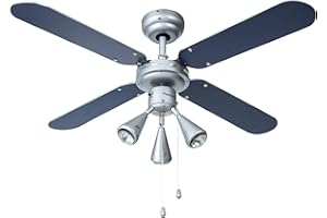 Bestron Ventilateur de plafond avec lampe, Ø 102 cm, 50 W, Argent/Bleu