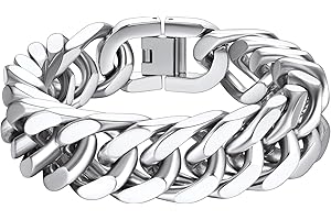 Richsteel 8/12/17mm Panzerkette Armband Herren Edelstahl/Gold Cuban Gliederarmband Punk Kubanischer Armband mit Geschenkebox für Valentinstag Geburtstag