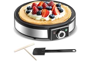 SNAILAR Crepera, 1200W Crepera Electrica, Temperatura Regulable, Revestimiento Antiadherente, Superficie Calentada de 30 cm de Diámetro,Incluye Divisor de Masa y Espátula，Fácil de Manejar y de Limpiar
