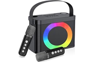 QEEKADA Máquina de karaoke con 2 micrófonos inalámbricos, altavoz Bluetooth portátil con luz RGB, sistema de karaoke para karaoke, fiesta en casa, sistema de megafonía para adultos, caja de fiesta