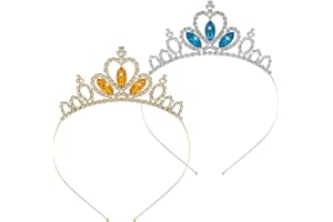 CATIME 2 Diademas de Princesa Corona Tiara para Niñas y Mujeres con Diamantes de Imitación y Tiara de Cristal, Coronas de Princesas Tocado de Novia para Boda Fiesta De Graduación (Oro y Azul)