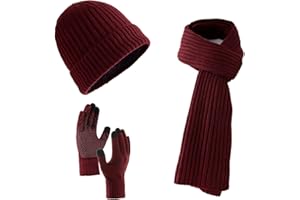 Villand 3 Pcs Hats Scarf with Touchscreen Gloves for Men and Women, Unisex Cold Weather Set with Fleece Lined & Gift Bag