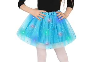 WISHSTAR Tüllrock Mädchen LED, Sterne Pailletten Tanzkleid, 30cm Dehnbaren Minirock Mit LED Lichter, kleine Mädchen Tütü Rock Ballettrock für Fasching Halloween Karneval, 3-8 Jahre Kinder Ballett Dress