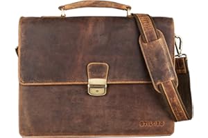 STILORD 'Rion' Klassische Aktentasche Klein Leder Herren Damen Businesstasche Dokumententasche Bürotasche mit Schloss echtes Rindsleder, Farbe:mittel - braun
