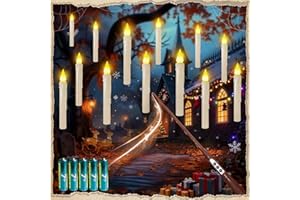 MOZC Bougie Flottante avec Baguette magique, 12pcs Cierges Magiques avec 5 Batteries(Contient), Scintillantes LED Bougies avec fonction de minuterie 6H pour la fête d'anniversaire Noël Déco Cadeau