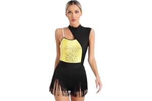 Alvivi Maillot de Danza Ballet para Mujer sin Manga Vestido de Patinaje Artístico Gimnasia Body con Falda Tul Vestido de Danza Lírica Dancewear S-3XL